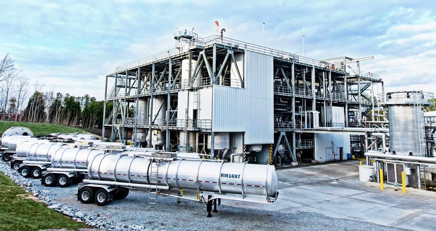 UES tanker trailers lined up at the re-refinery in Peachtree City, Georgia