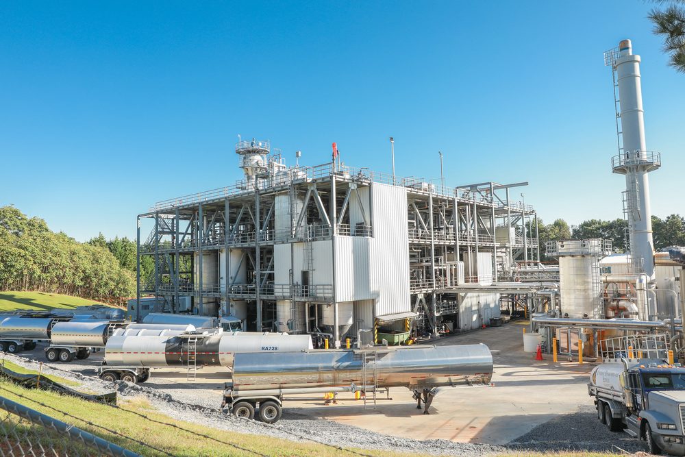 The UES re-refinery process building and distillation column in Peachtree City, Georgia