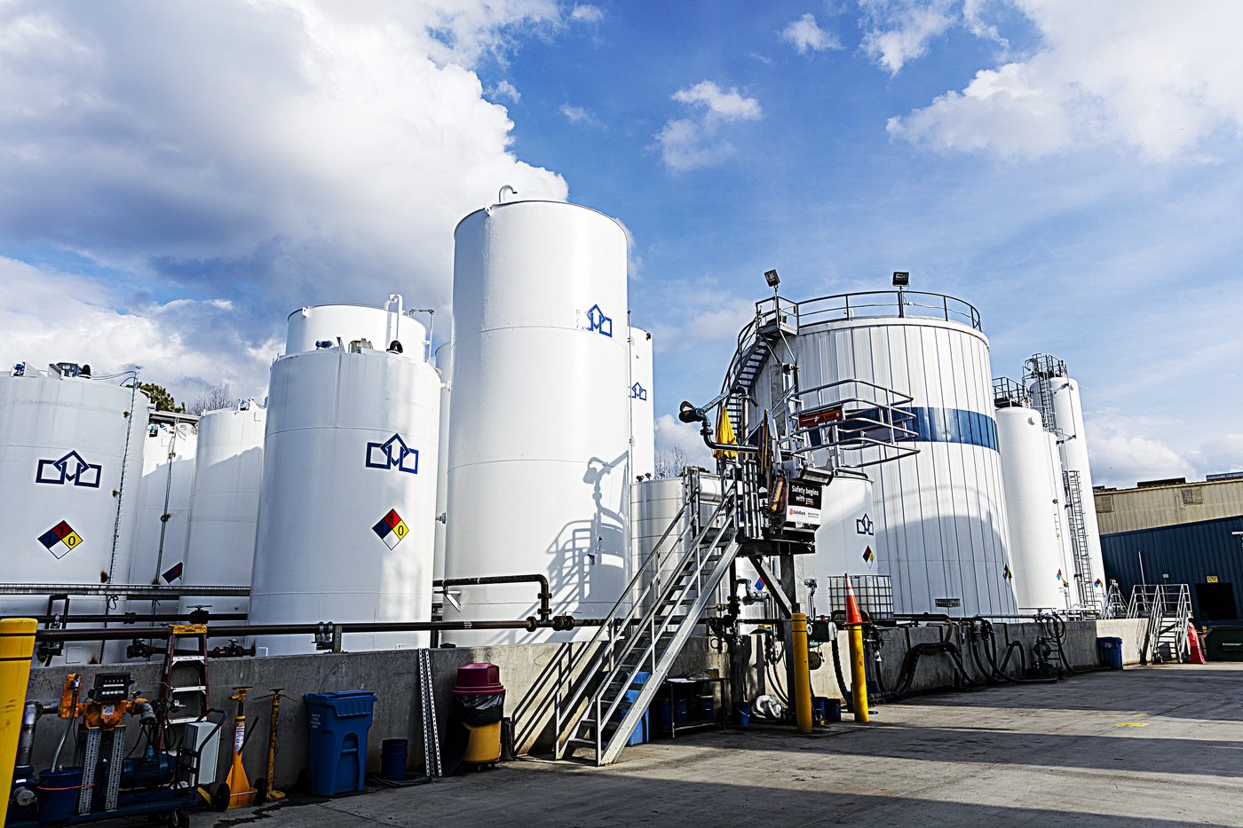 UES storage tanks with hazard placards