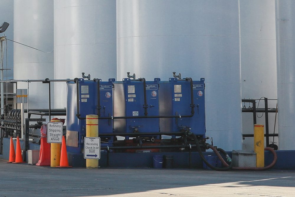 Bulk containers at the oil receiving dock of the UES facility in Peachtree City, Georgia