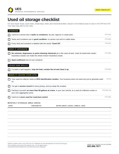 Preview of the Used oil storage checklist PDF